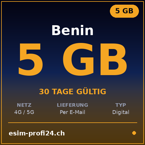 eSIM Benin – 5 GB / 30 giorni — eSIM Datenpaket kaufen, sofort per E-Mail | eSIMProfi24