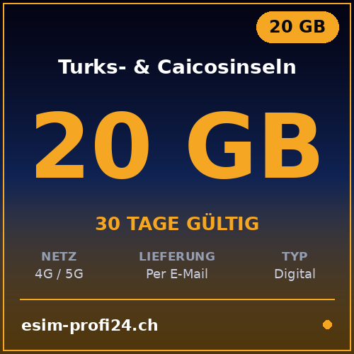 eSIM Isole Turks e Caicos – 20 GB / 30 giorni — eSIM Datenpaket kaufen, sofort per E-Mail | eSIMProfi24