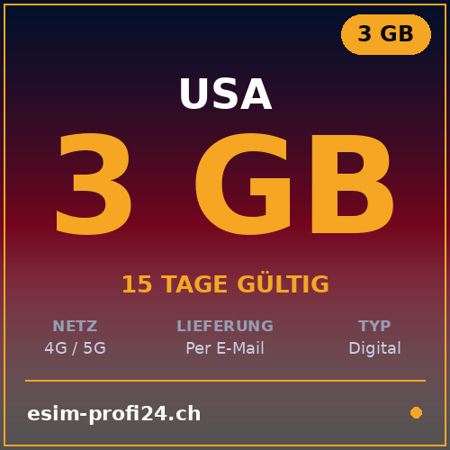eSIM États-Unis – 3 Go / 15 jours — eSIM Datenpaket kaufen, sofort per E-Mail | eSIMProfi24
