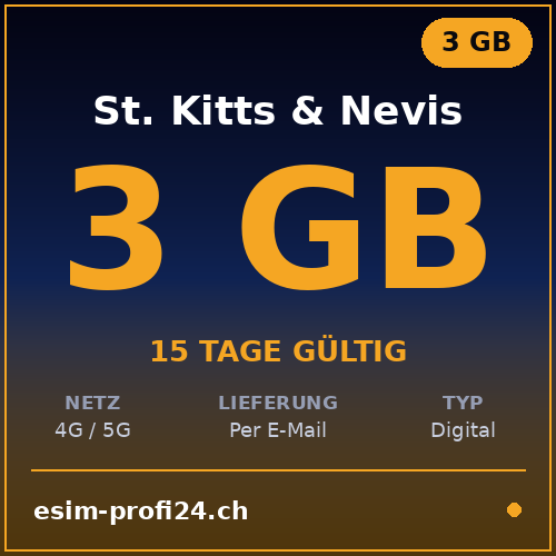 eSIM Saint Kitts e Nevis – 3 GB / 15 giorni — eSIM Datenpaket kaufen, sofort per E-Mail | eSIMProfi24