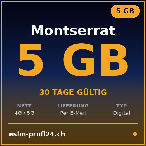 eSIM Montserrat – 5 GB / 30 giorni — eSIM Datenpaket kaufen, sofort per E-Mail | eSIMProfi24