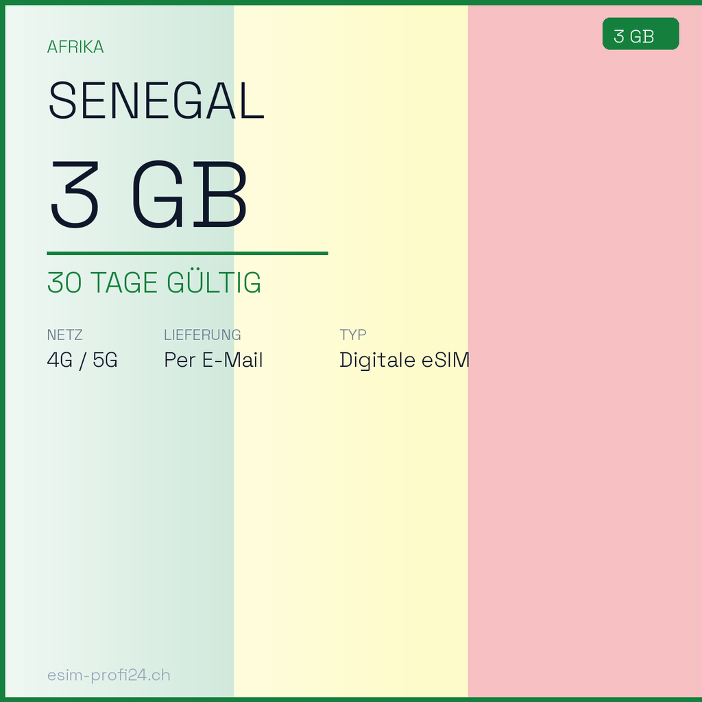 eSIM Senegal – 3 GB / 30 Tage — eSIM Datenpaket kaufen, sofort per E-Mail | eSIMProfi24