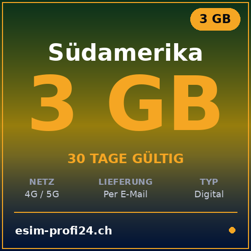 eSIM Amérique du Sud – 3 Go / 30 jours — eSIM Datenpaket kaufen, sofort per E-Mail | eSIMProfi24