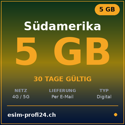 eSIM America del Sud – 5 GB / 30 giorni — eSIM Datenpaket kaufen, sofort per E-Mail | eSIMProfi24