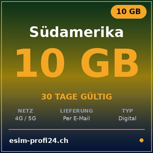 eSIM Amérique du Sud – 10 Go / 30 jours — eSIM Datenpaket kaufen, sofort per E-Mail | eSIMProfi24