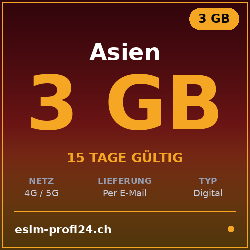 eSIM Asie – 3 Go / 15 jours — eSIM Datenpaket kaufen, sofort per E-Mail | eSIMProfi24