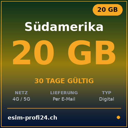 eSIM America del Sud – 20 GB / 30 giorni — eSIM Datenpaket kaufen, sofort per E-Mail | eSIMProfi24