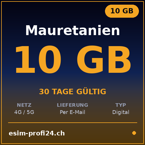 eSIM Mauritanie – 10 Go / 30 jours — eSIM Datenpaket kaufen, sofort per E-Mail | eSIMProfi24