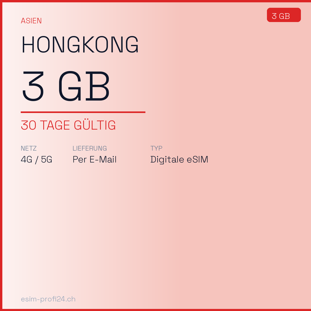 eSIM Hongkong – 3 GB / 30 Tage — eSIM Datenpaket kaufen, sofort per E-Mail | eSIMProfi24