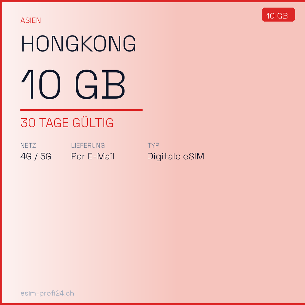 eSIM Hongkong – 10 GB / 30 Tage — eSIM Datenpaket kaufen, sofort per E-Mail | eSIMProfi24