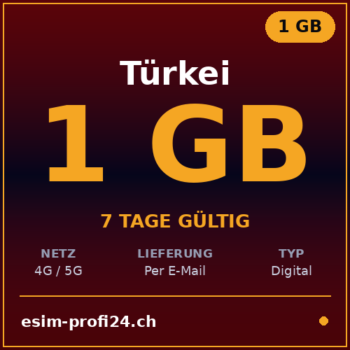 eSIM Türkei – 1 GB / 7 Tage — eSIM Datenpaket kaufen, sofort per E-Mail | eSIMProfi24