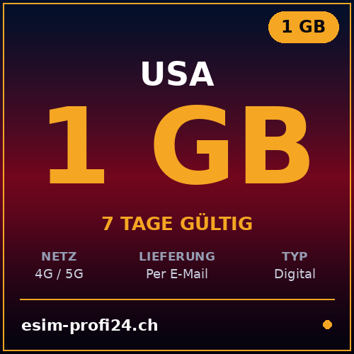 eSIM États-Unis – 1 Go / 7 jours — eSIM Datenpaket kaufen, sofort per E-Mail | eSIMProfi24