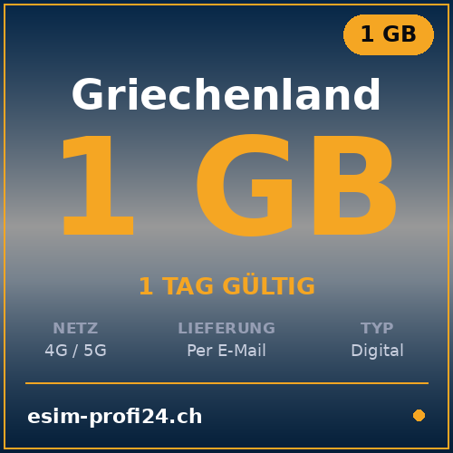 eSIM Grèce – 1 Go / 1 jour — eSIM Datenpaket kaufen, sofort per E-Mail | eSIMProfi24