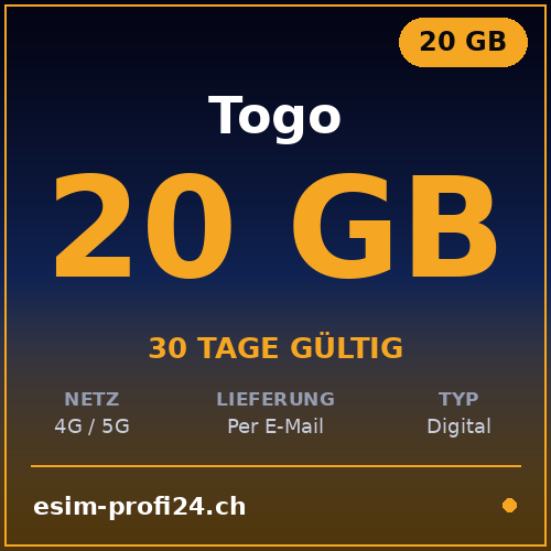 eSIM Togo – 20 GB / 30 giorni — eSIM Datenpaket kaufen, sofort per E-Mail | eSIMProfi24