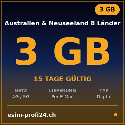 eSIM Australien & Neuseeland 8 Länder – 3 GB / 15 Tage — eSIM Datenpaket kaufen, sofort per E-Mail | eSIMProfi24