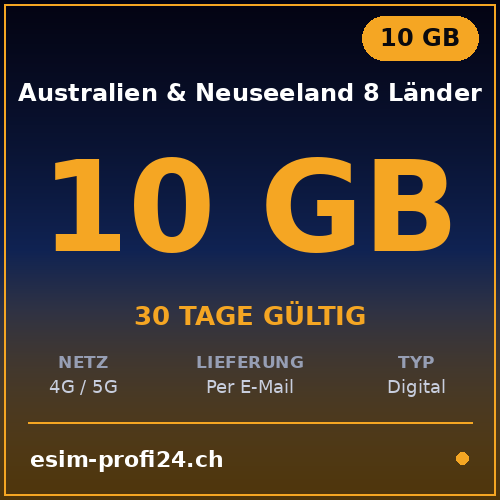 eSIM Australien & Neuseeland 8 Länder – 10 GB / 30 Tage — eSIM Datenpaket kaufen, sofort per E-Mail | eSIMProfi24