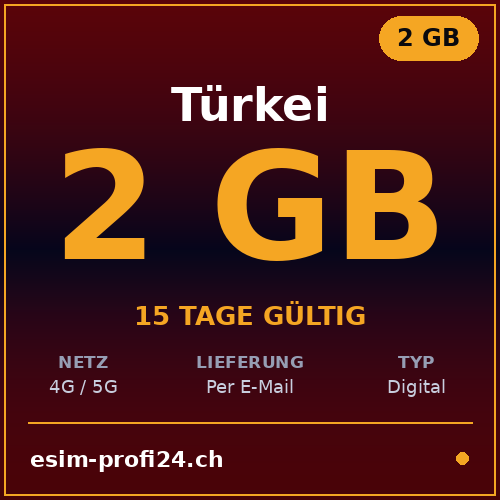 eSIM Turquie – 2 Go / 15 jours — eSIM Datenpaket kaufen, sofort per E-Mail | eSIMProfi24