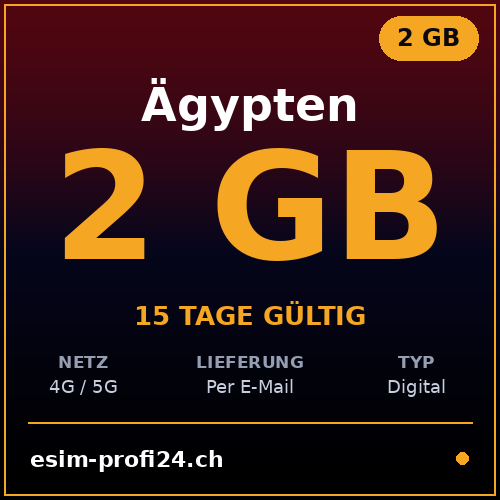 eSIM Ägypten – 2 GB / 15 Tage — eSIM Datenpaket kaufen, sofort per E-Mail | eSIMProfi24