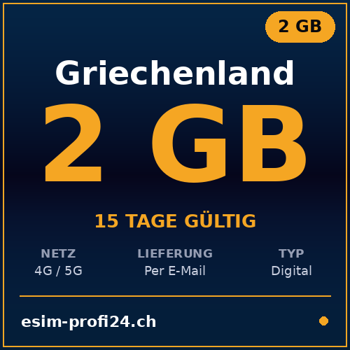 eSIM Grecia – 2 GB / 15 giorni — eSIM Datenpaket kaufen, sofort per E-Mail | eSIMProfi24