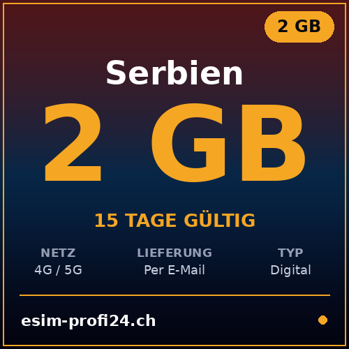 eSIM Serbien – 2 GB / 15 Tage — eSIM Datenpaket kaufen, sofort per E-Mail | eSIMProfi24