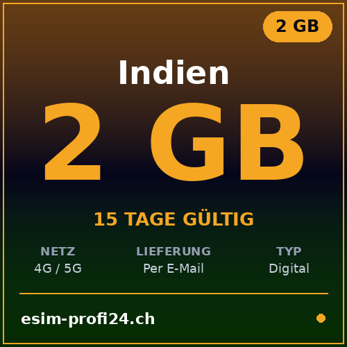 eSIM India – 2 GB / 15 days — eSIM Datenpaket kaufen, sofort per E-Mail | eSIMProfi24
