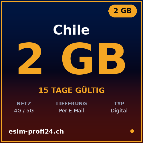 eSIM Cile – 2 GB / 15 giorni — eSIM Datenpaket kaufen, sofort per E-Mail | eSIMProfi24