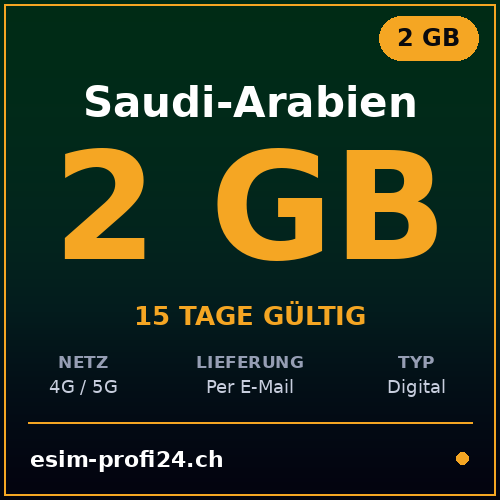 eSIM Saudi Arabia – 2 GB / 15 days — eSIM Datenpaket kaufen, sofort per E-Mail | eSIMProfi24