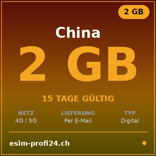 eSIM Chine – 2 Go / 15 jours — eSIM Datenpaket kaufen, sofort per E-Mail | eSIMProfi24