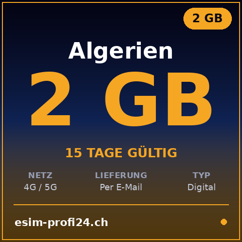 eSIM Algeria – 2 GB / 15 days — eSIM Datenpaket kaufen, sofort per E-Mail | eSIMProfi24