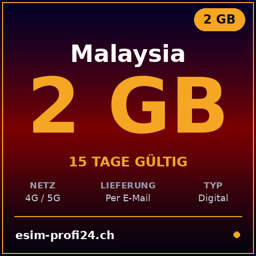 eSIM Malaysia – 2 GB / 15 days — eSIM Datenpaket kaufen, sofort per E-Mail | eSIMProfi24