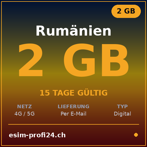 eSIM Rumänien – 2 GB / 15 Tage — eSIM Datenpaket kaufen, sofort per E-Mail | eSIMProfi24