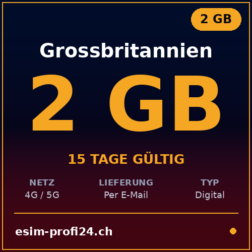 eSIM Grossbritannien – 2 GB / 15 Tage — eSIM Datenpaket kaufen, sofort per E-Mail | eSIMProfi24